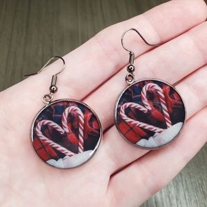Candy Cane Heart Holiday Dangle Earrings